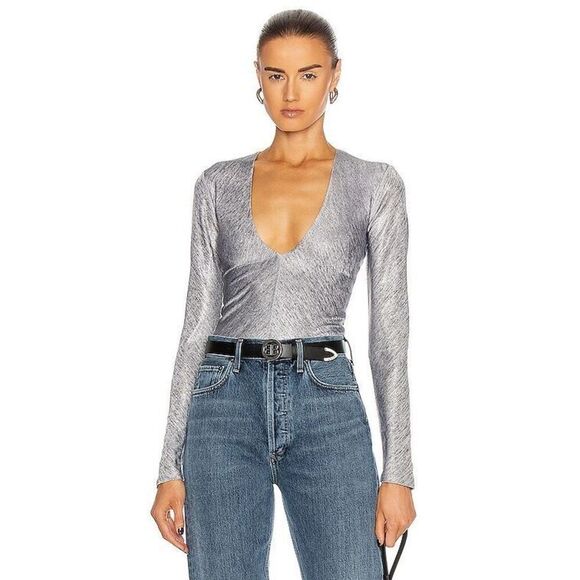 ALIX NYC Irving Metallic Bodysuit in Graphite Metallic - Picture 3 of 9
